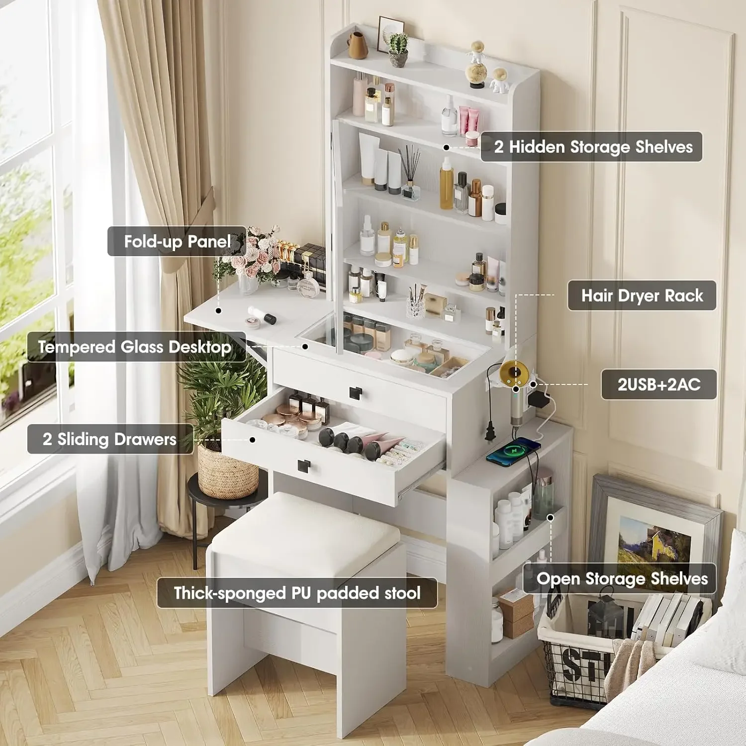 Small Makeup Vanity Desk with  - Desk Setup Charging Station ulasan dan harga