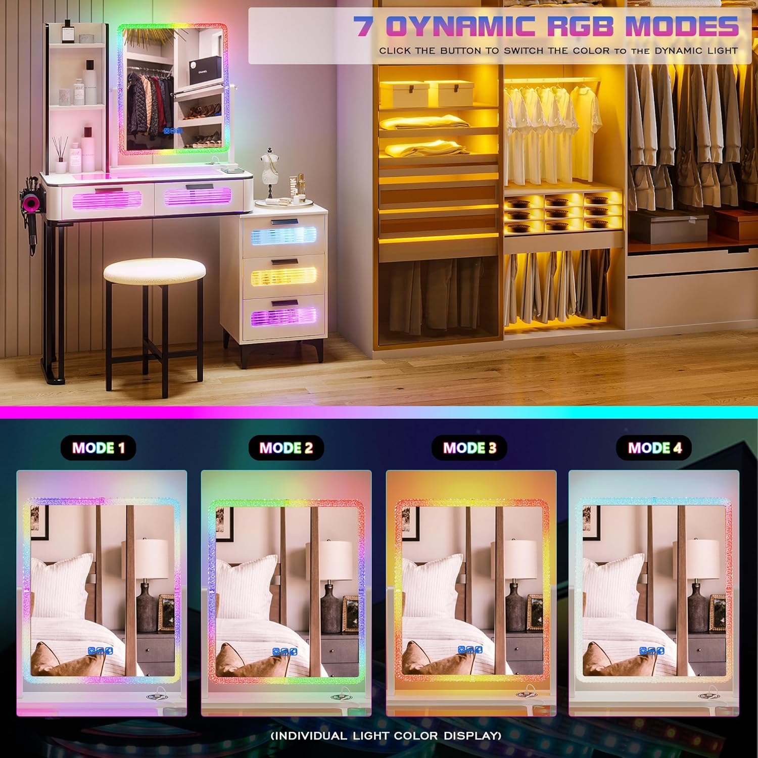 i*-RGB Makeup Vanity Desk with - Desk Setup Charging Station ulasan dan harga
