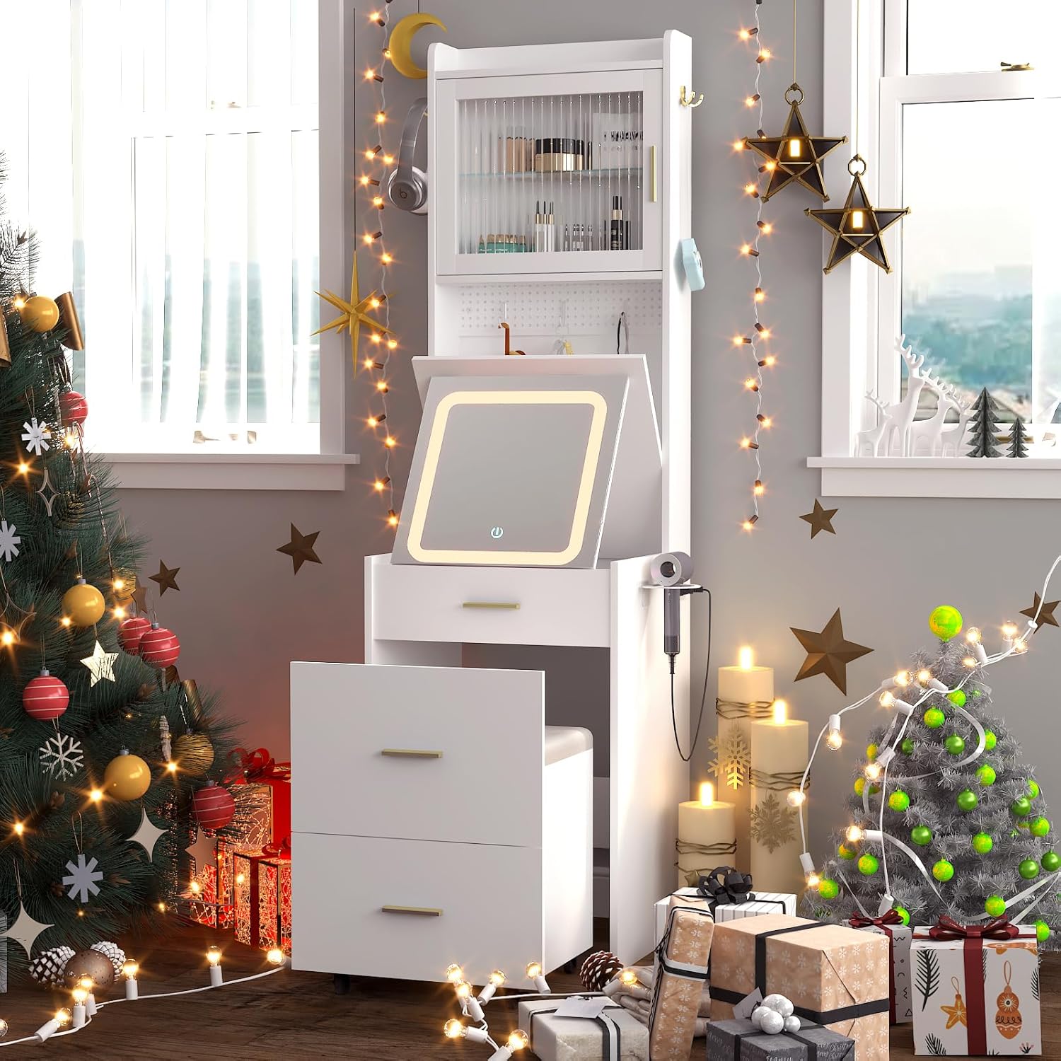 3 in 1 Vanity Desk with Fold-u - Desk Setup Charging Station ulasan dan harga