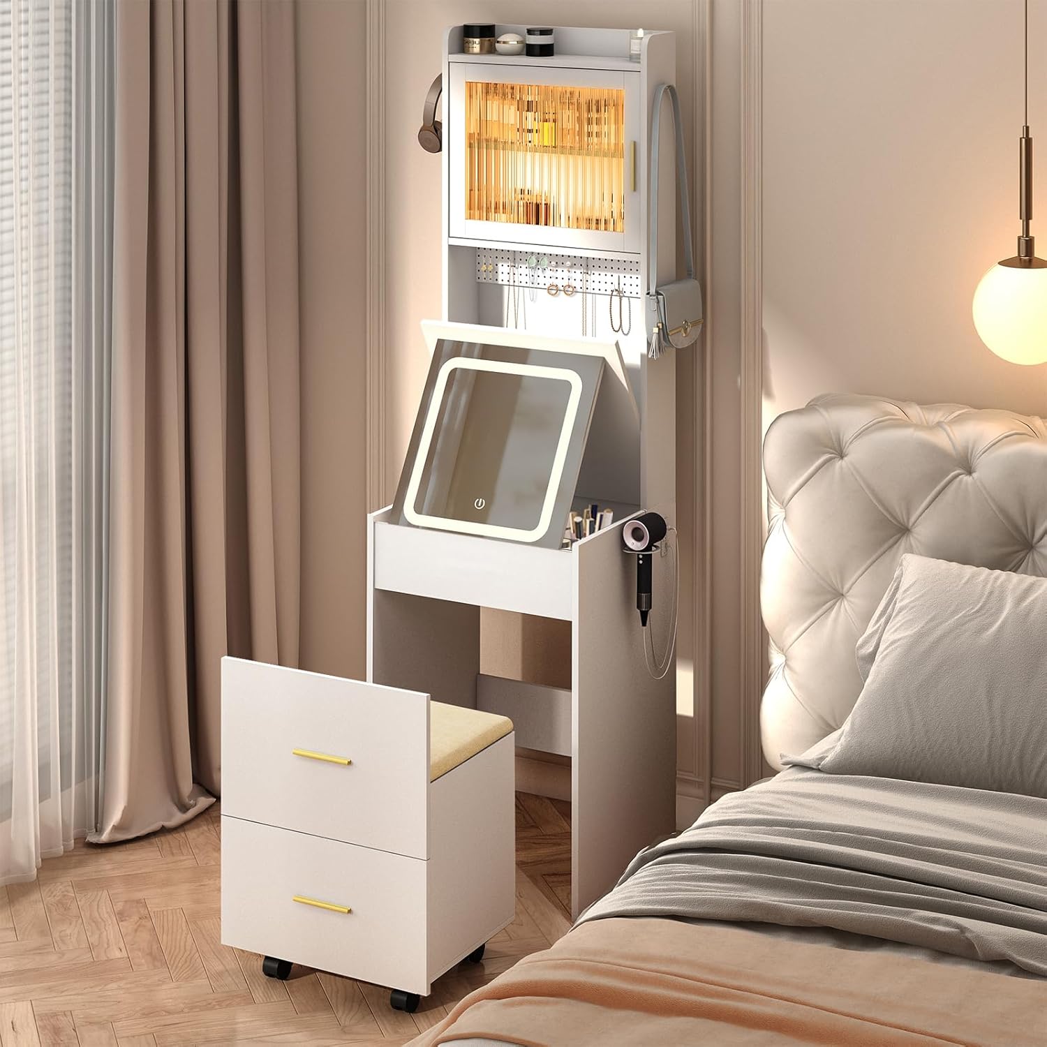 3 in 1 Vanity Desk with Fold-u - Desk Setup Charging Station ulasan dan harga