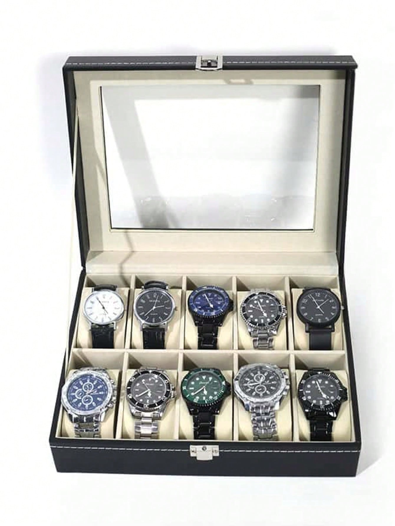 Leather Watch Box with Lock, L - Cable Box Organizer ulasan dan harga