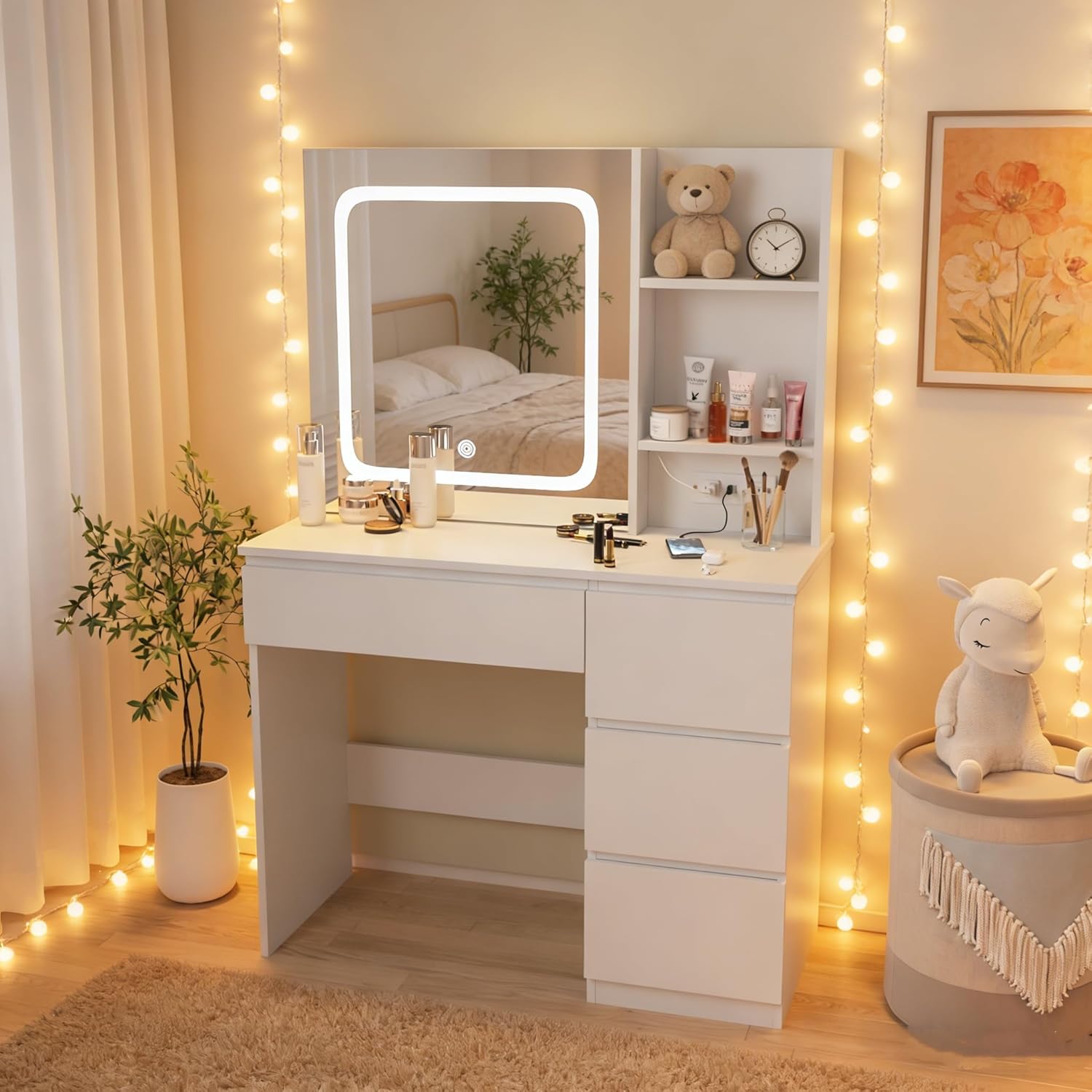 i*-Make Up Vanity Desk with Ch - Desk Setup Charging Station ulasan dan harga