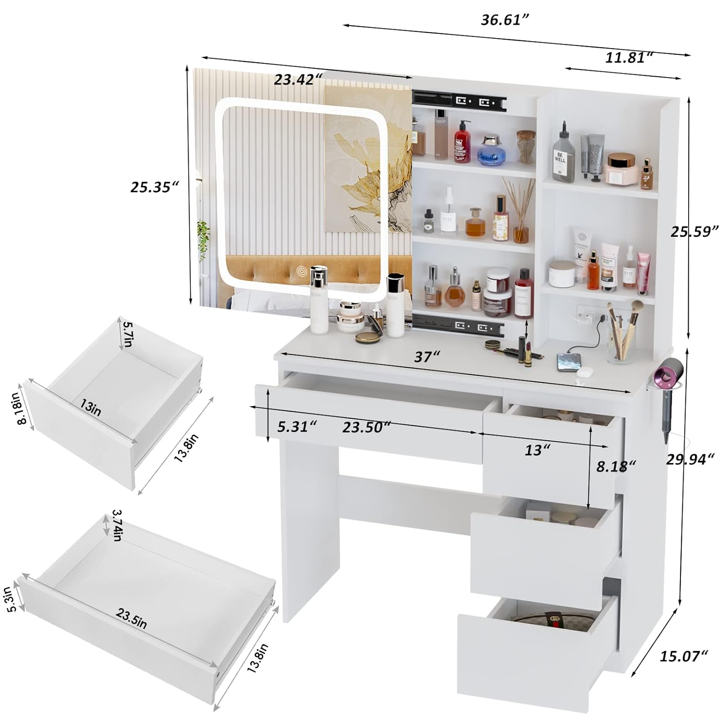 i*-Make Up Vanity Desk with Ch - Desk Setup Charging Station ulasan dan harga