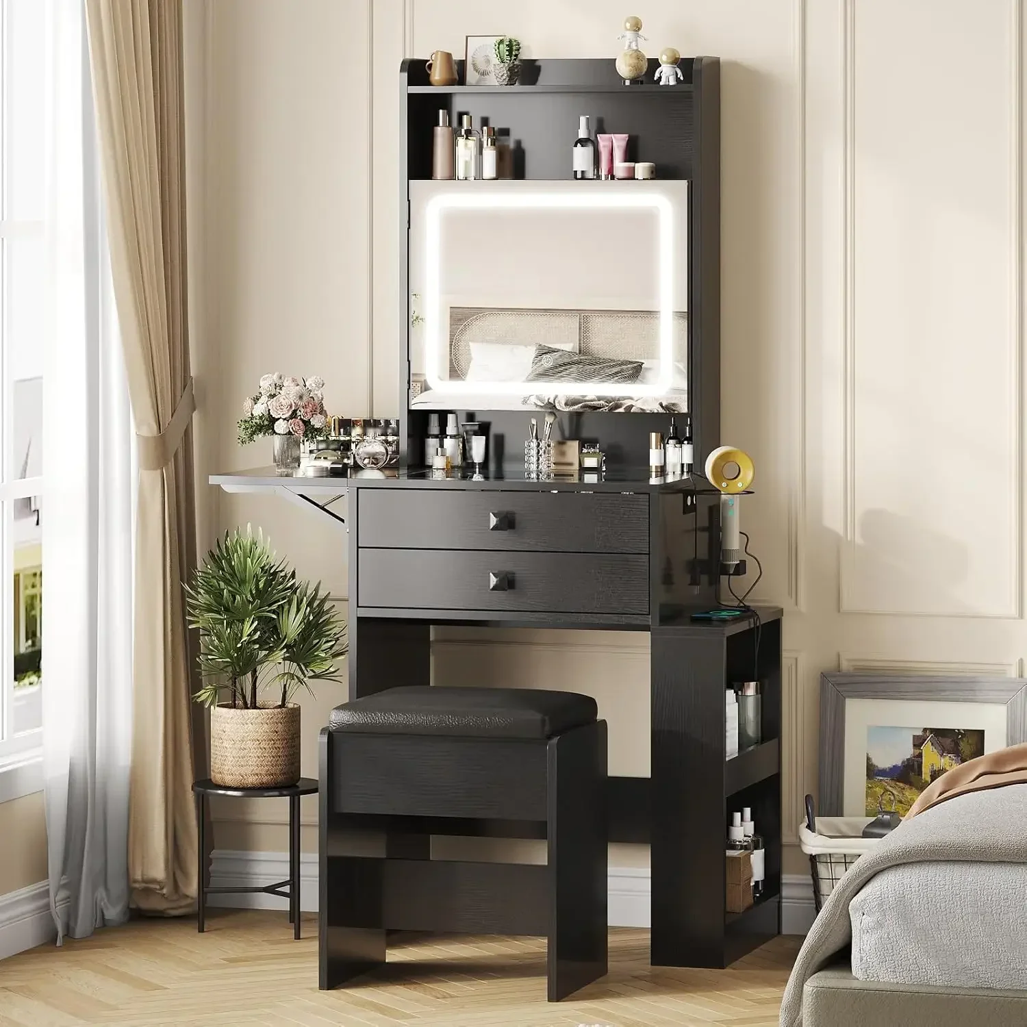 Small Makeup Vanity Desk, 3 Ad - Desk Setup Charging Station ulasan dan harga