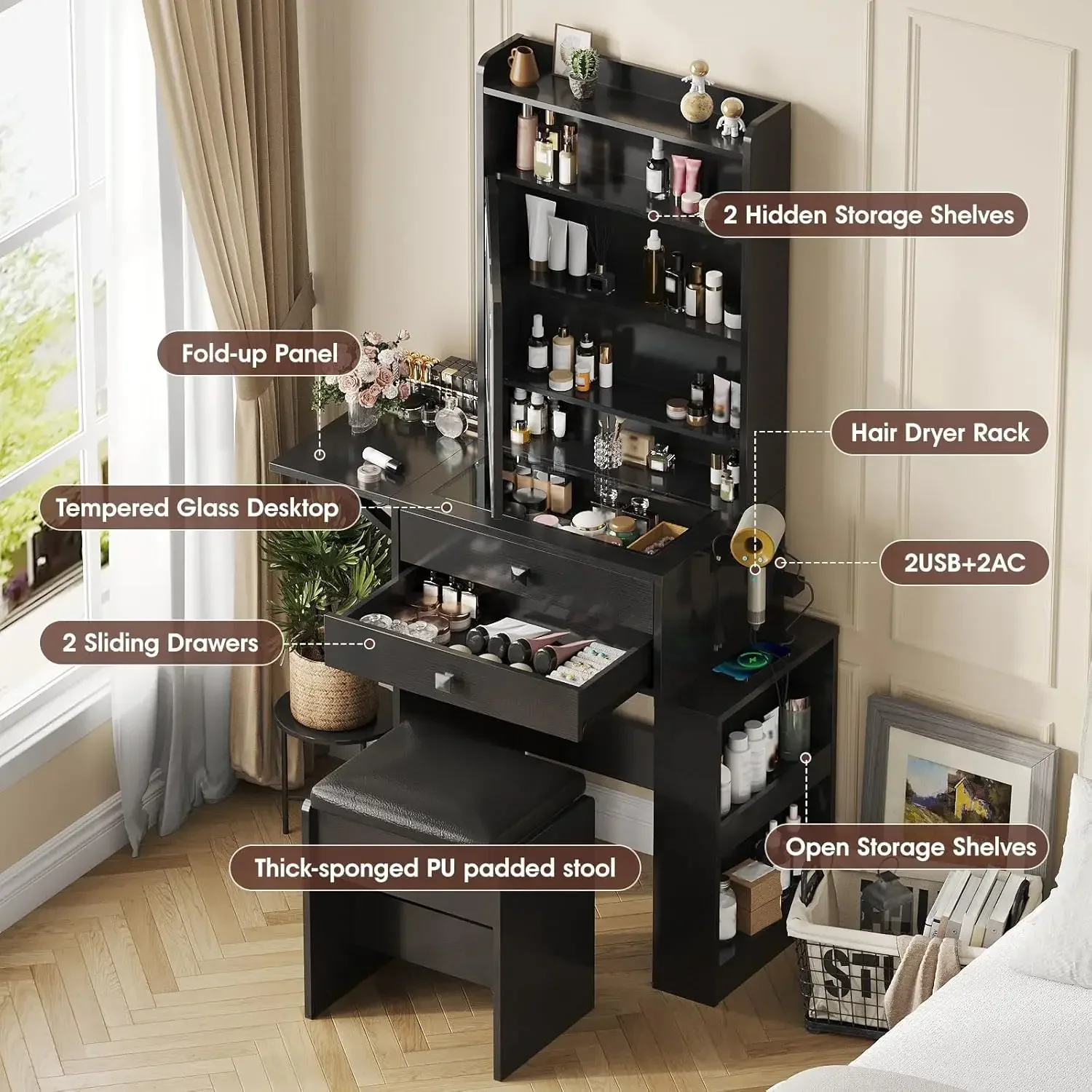 Small Makeup Vanity Desk, 3 Ad - Desk Setup Charging Station ulasan dan harga