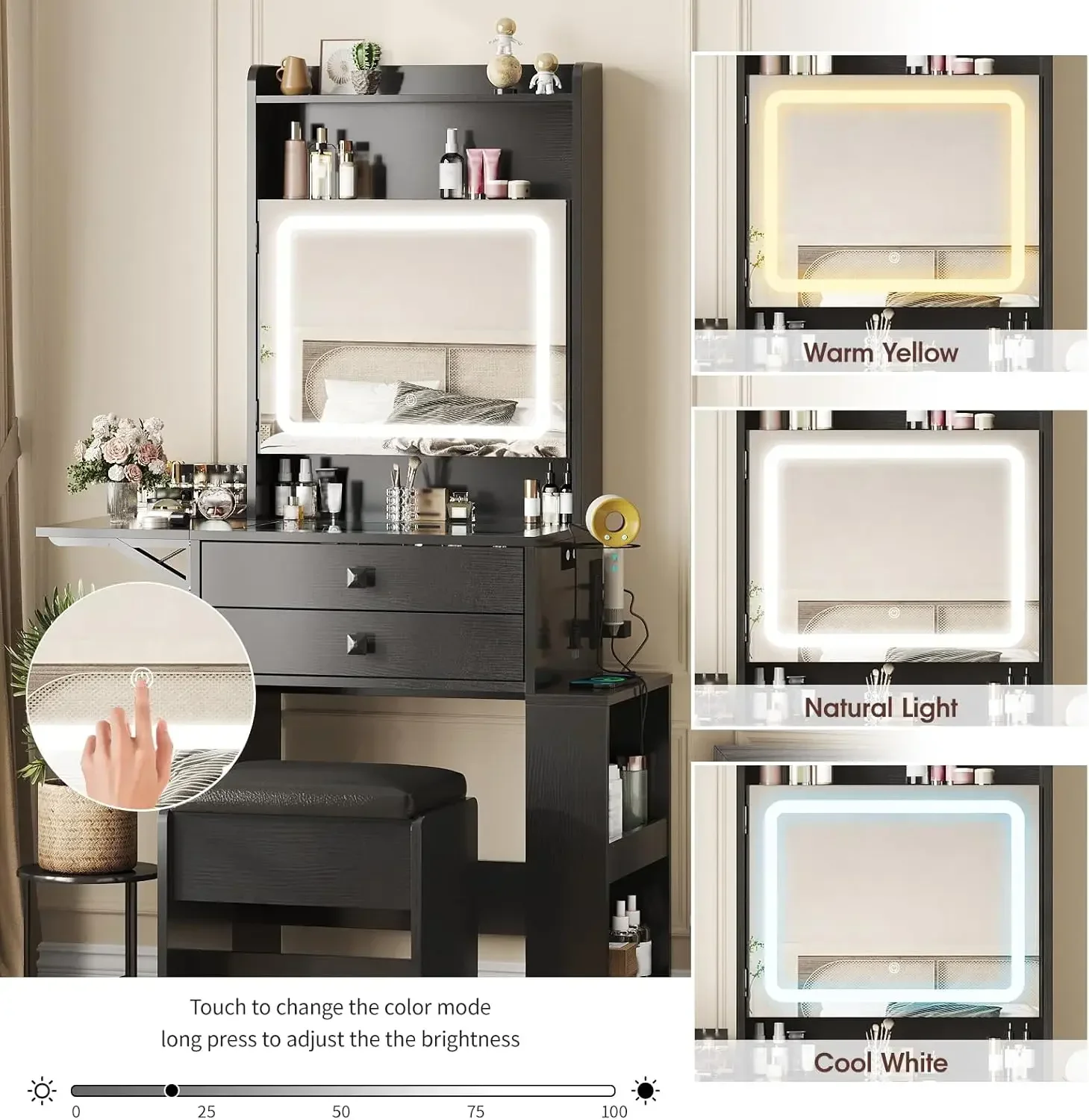 Small Makeup Vanity Desk, 3 Ad - Desk Setup Charging Station ulasan dan harga