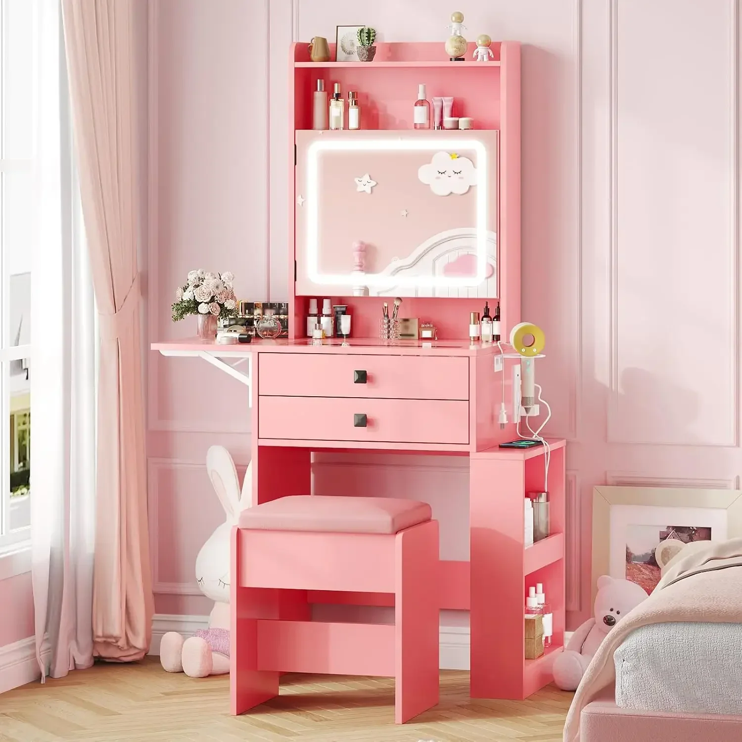 Small Makeup Vanity Desk, 3 Ad - Desk Setup Charging Station ulasan dan harga