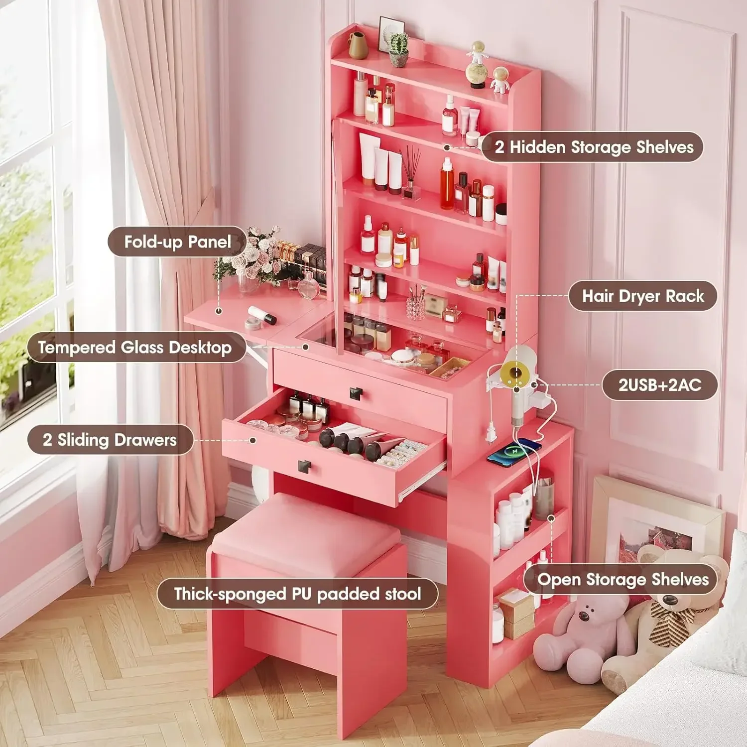 Small Makeup Vanity Desk, 3 Ad - Desk Setup Charging Station ulasan dan harga