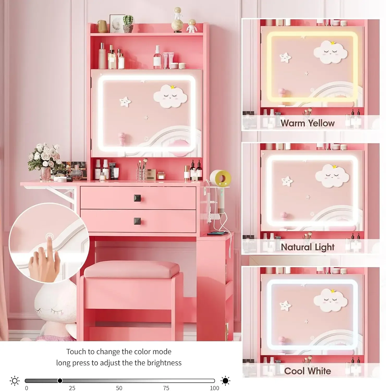 Small Makeup Vanity Desk, 3 Ad - Desk Setup Charging Station ulasan dan harga