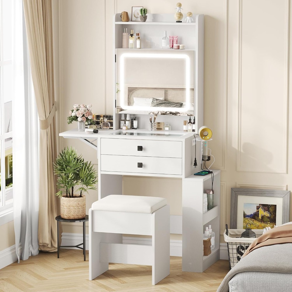 Small Makeup Vanity Desk with  - Desk Setup Charging Station ulasan dan harga
