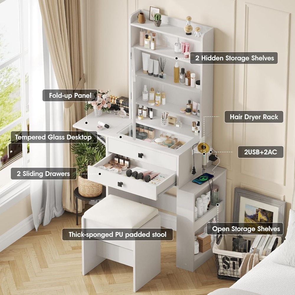 Small Makeup Vanity Desk with  - Desk Setup Charging Station ulasan dan harga