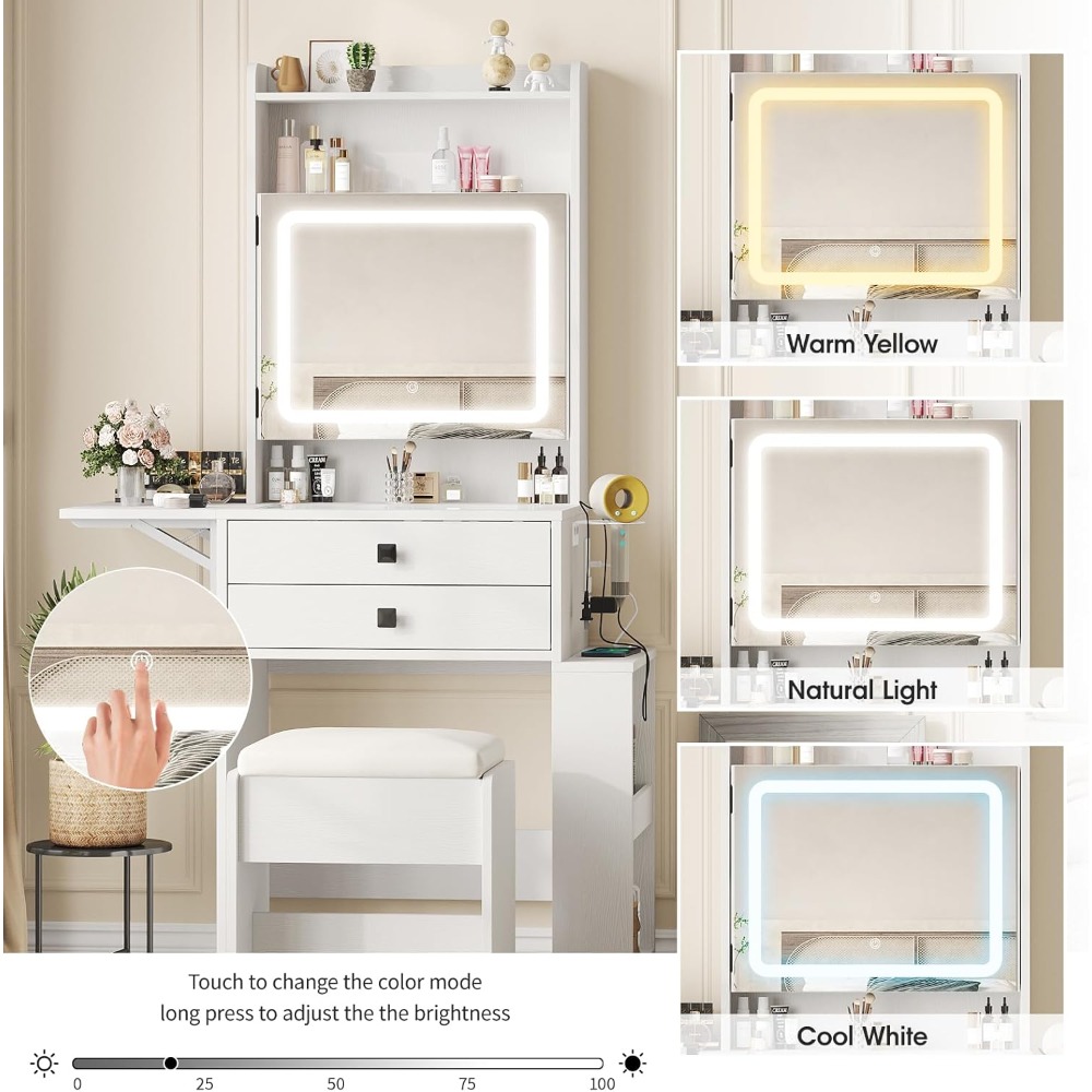 Small Makeup Vanity Desk with  - Desk Setup Charging Station ulasan dan harga