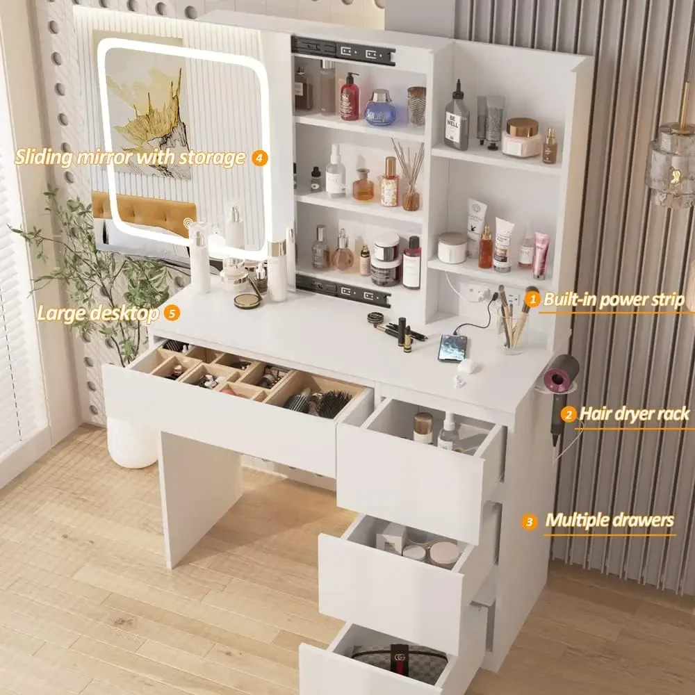 Make Up Vanity Desk with Charg - Desk Setup Charging Station ulasan dan harga