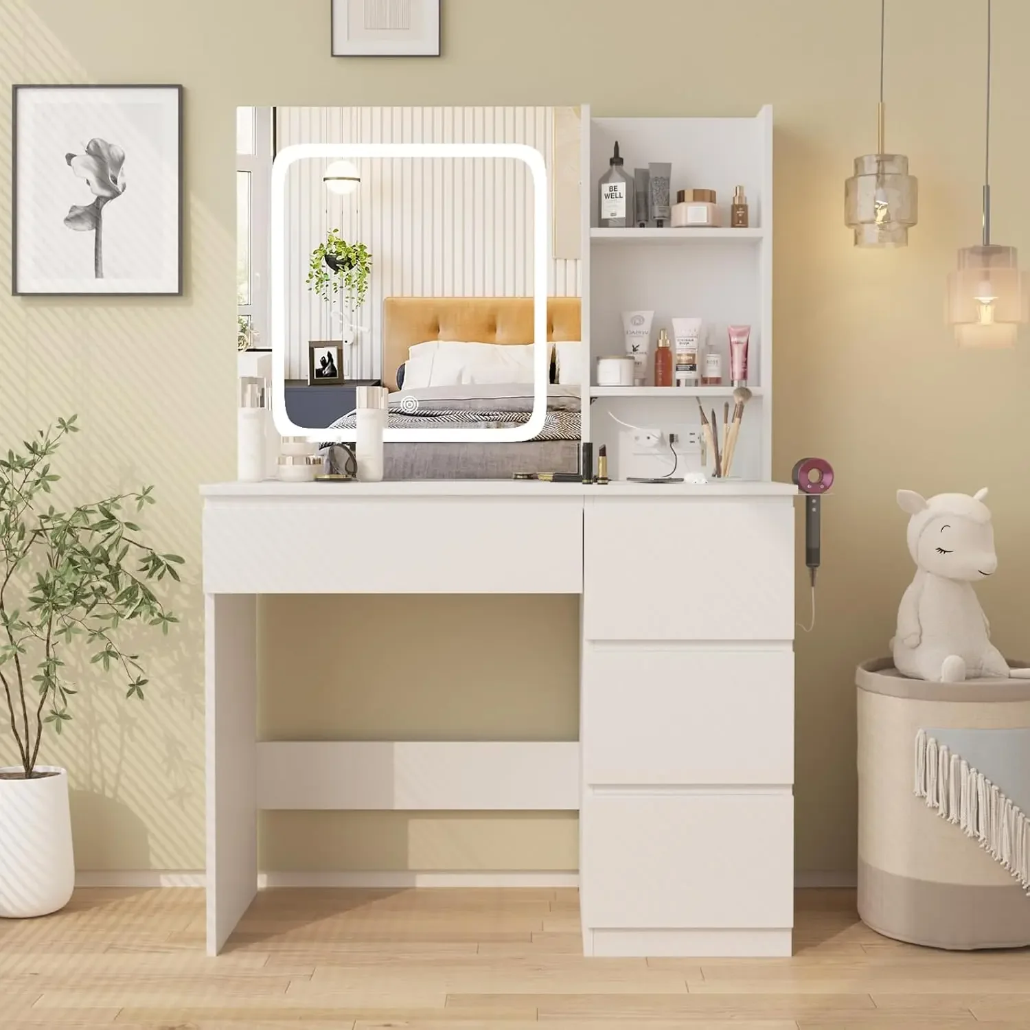 Make Up Vanity Desk with Charg - Desk Setup Charging Station ulasan dan harga