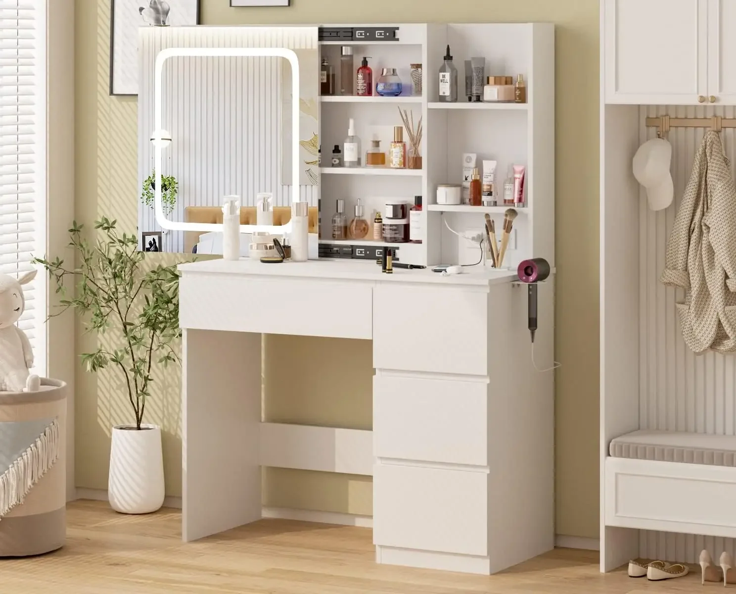 Make Up Vanity Desk with Charg - Desk Setup Charging Station ulasan dan harga