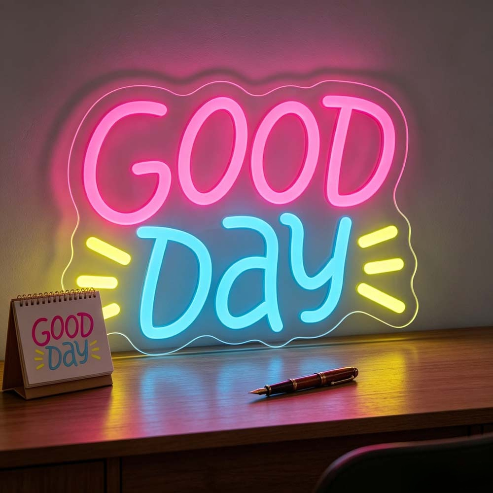 Good Day Neon Sign LED Colorfu - Desk Setup Bedroom ulasan dan harga